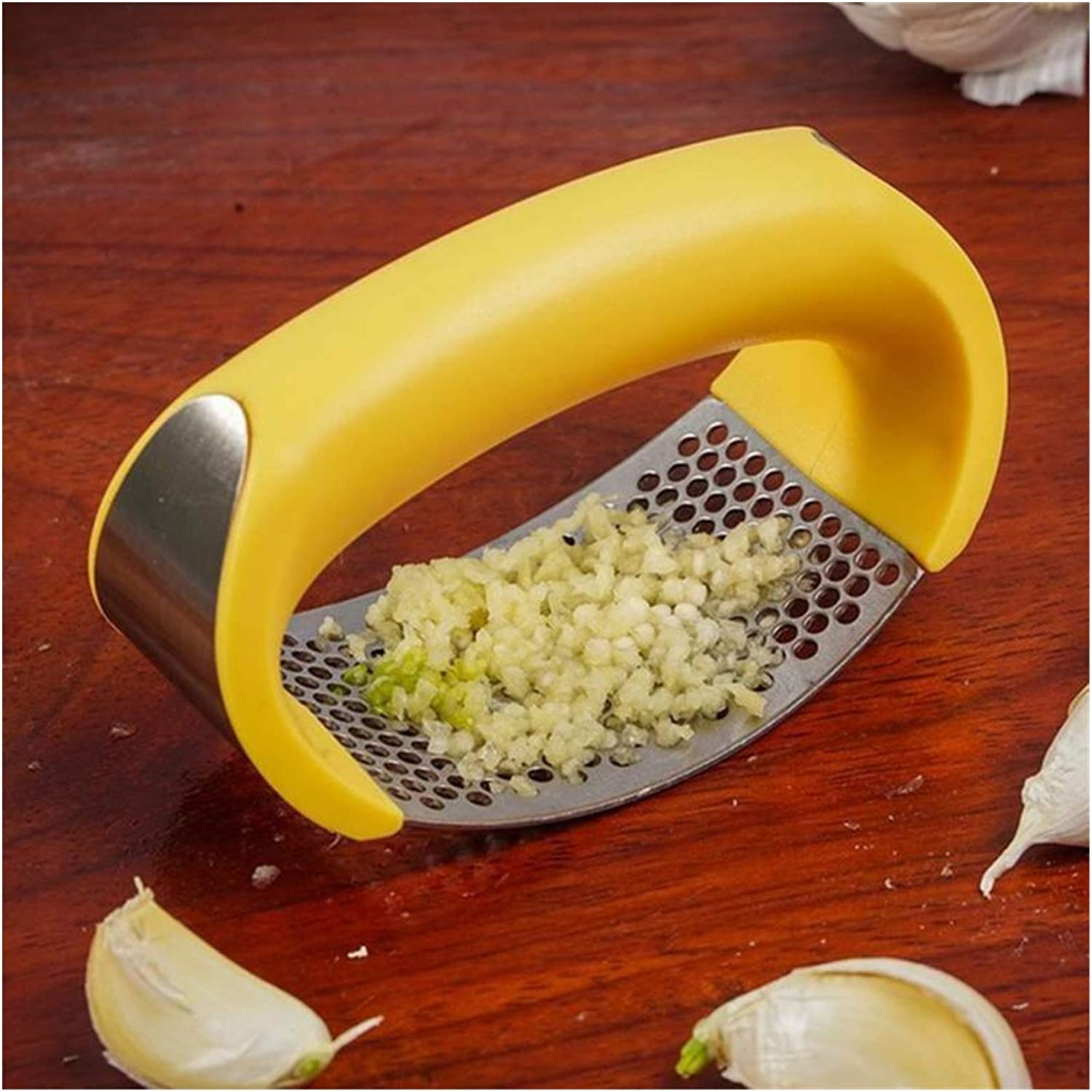 manual garlic press stainless steel handheld ginger garlic mincer chopper with ergonomic handle – easy garlic & ginger pressing (random color) manual garlic press stainless steel handheld ginger garlic mincer chopper with ergonomic handle – easy garlic & ginger pressing (random color)