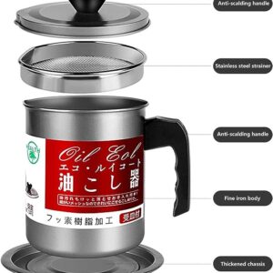 oil storage and filtration pot with lid | stainless steel filter oil can with handle for kitchen