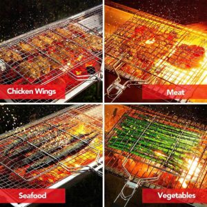 bbq stainless steel hand grill basket with foldable handle – portable outdoor grill for fish, chicken & vegetables .