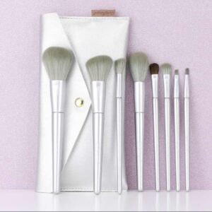 7 Pcs Makeup Brush Set – Complete Face, Eye & Lip Brush Kit with Soft Synthetic Fibers & Travel Pouch (Green)