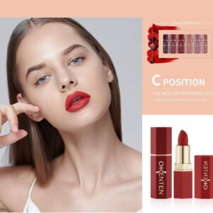 6 pcs high pigmented lipstick set – cream formula, matte texture, shades of red & pink, long lasting