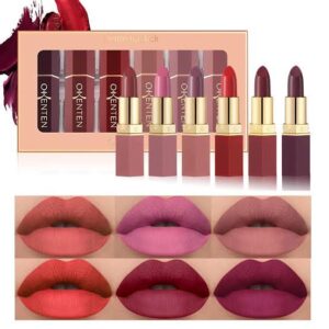 6 pcs high pigmented lipstick set – cream formula, matte texture, shades of red & pink, long lasting