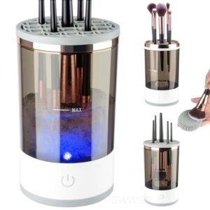 3 in 1 electric makeup brush cleaner machine with drying rack & holder – automatic & manual cleaning tool