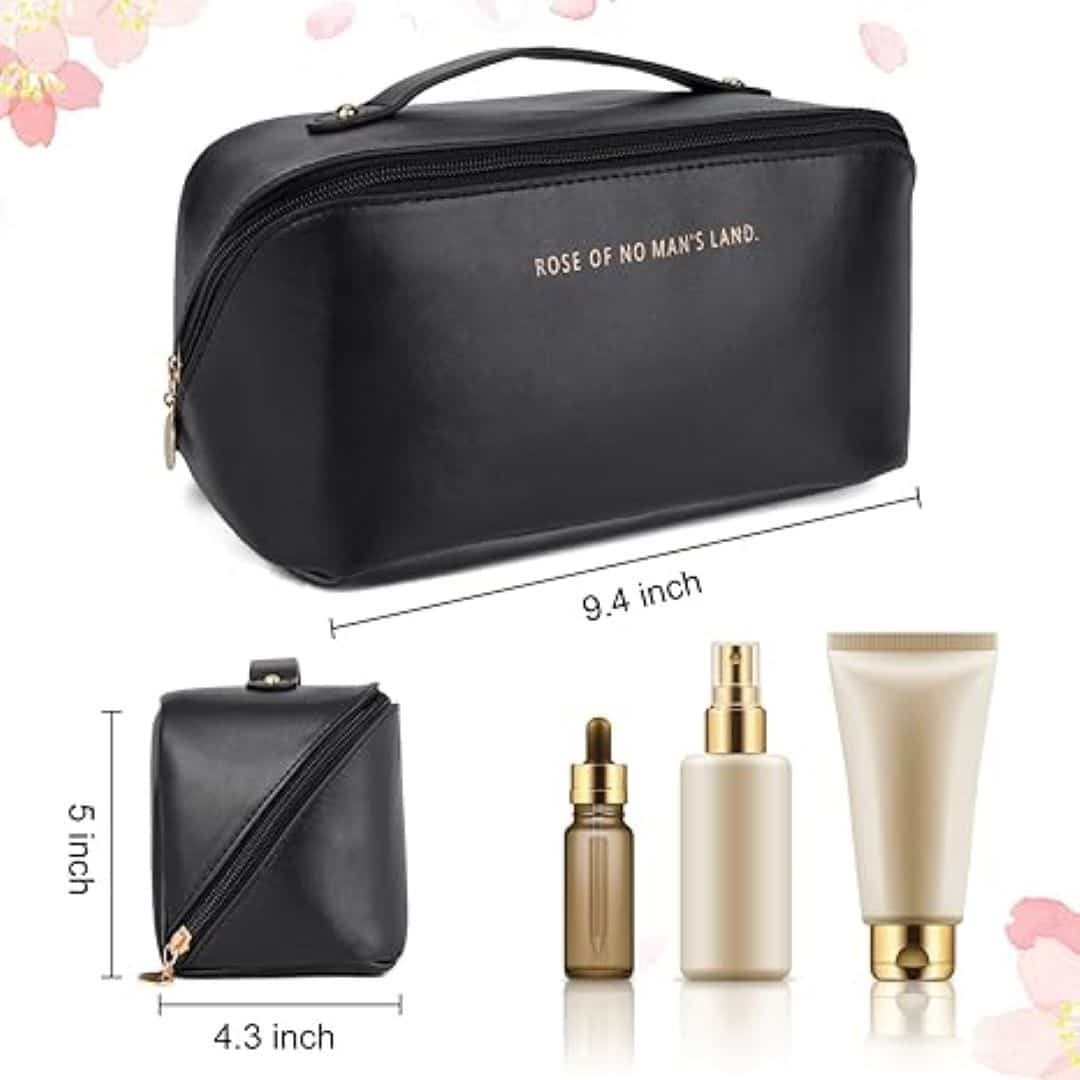 large capacity travel cosmetic bag – premium leather makeup organizer with secure zipper large capacity travel cosmetic bag – premium leather makeup organizer with secure zipper