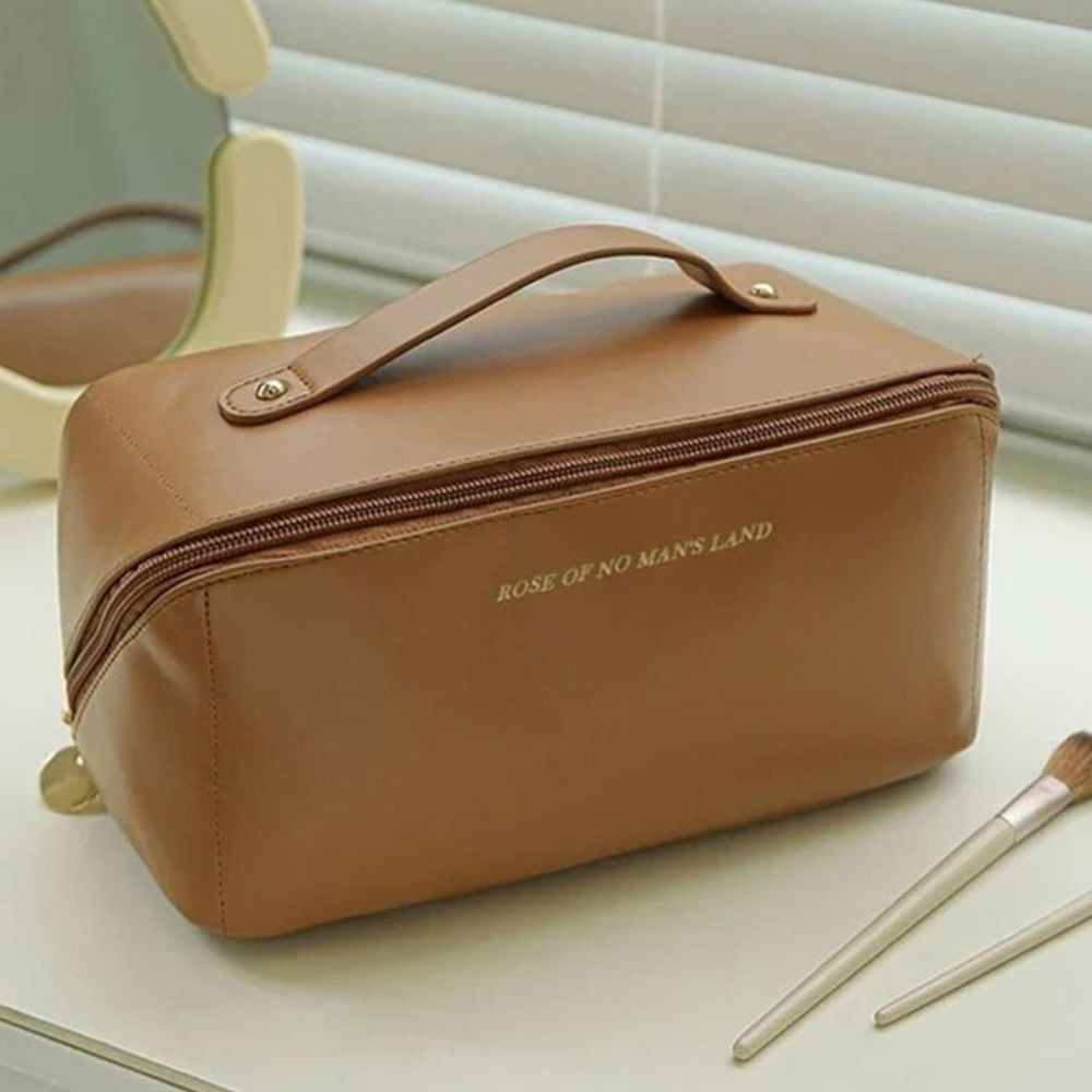 large capacity travel cosmetic bag – premium leather makeup organizer with secure zipper large capacity travel cosmetic bag – premium leather makeup organizer with secure zipper