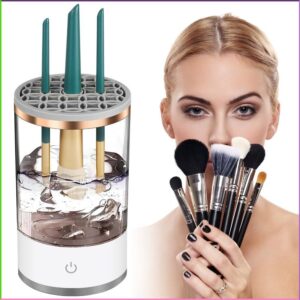 3 in 1 electric makeup brush cleaner machine with drying rack & holder – automatic & manual cleaning tool